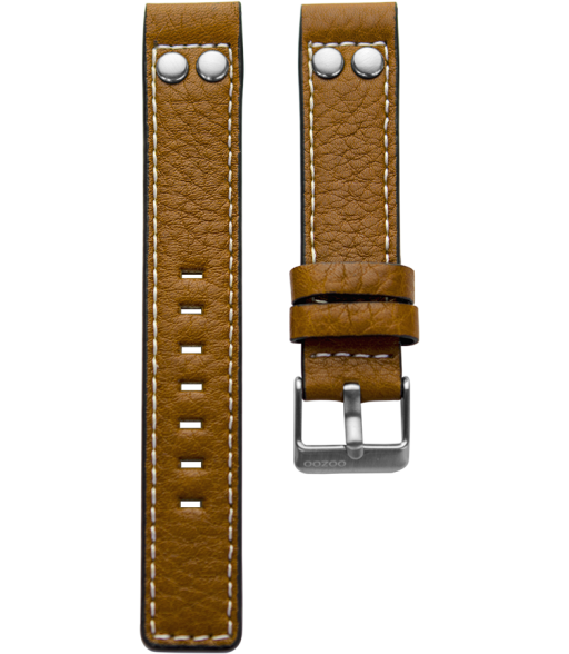 OOZOO horlogeband Cognac Bruin met studs 22mm